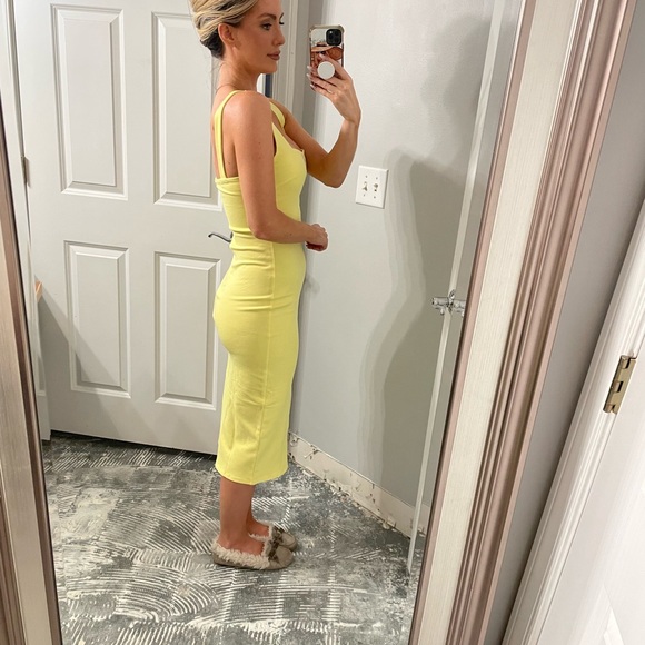 Yellow Bodycon Square Neck Tank Midi Dress - Picture 4 of 16